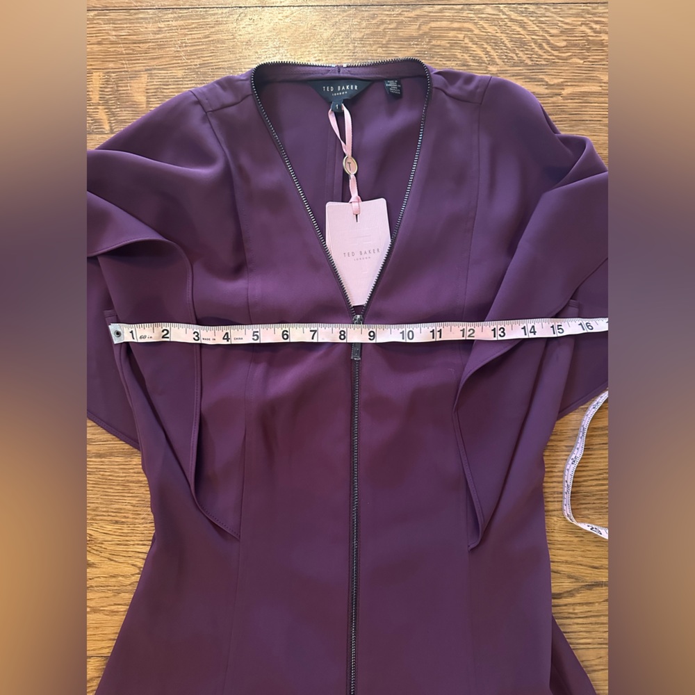 NWT Ted Baker Kasiane Plum Zip-Front Flutter Sleeve Dress us size 2 Ted baker 1 - Picture 6 of 16